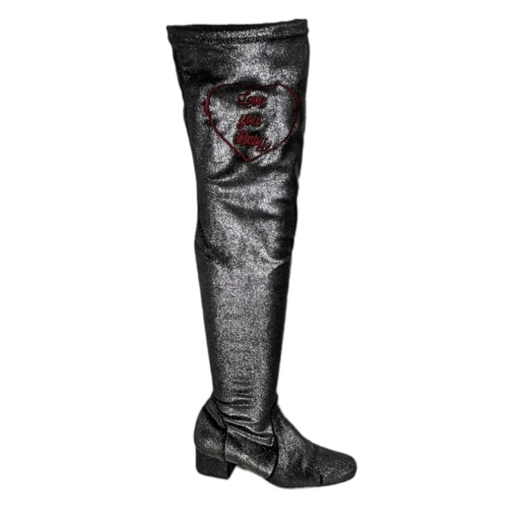 CHIARA FERRAGNI Metallic Glitter Love Stretch Over the Knee Boots 38